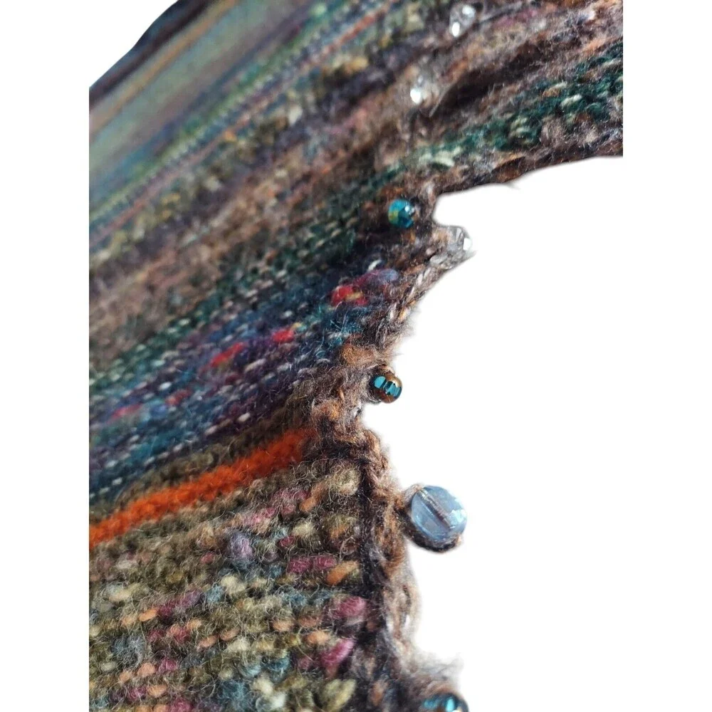 Boho Knitted Shawl Forest Drip Multicolor With Beads Hippie